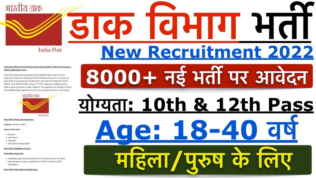Indian post office new recruitment 2022, इंडिया पोस्ट ऑफिस भर्ती 2022