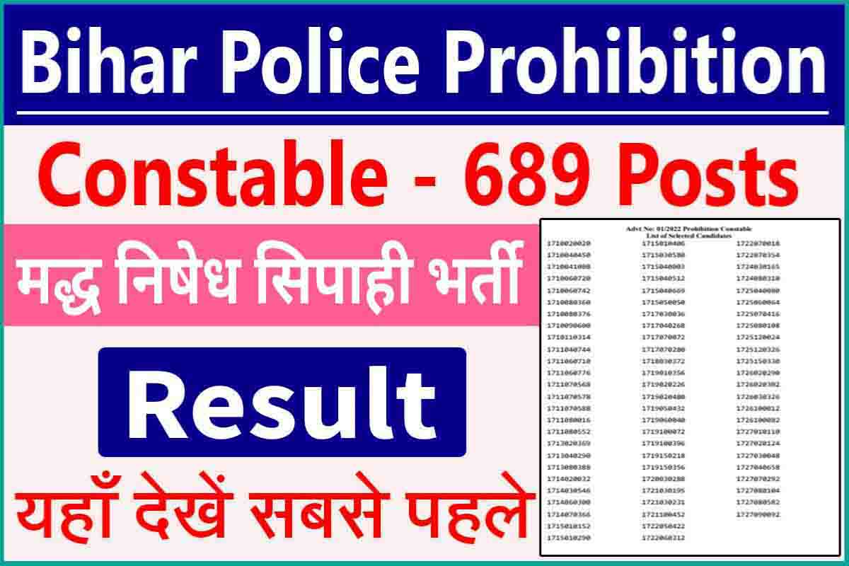 Csbc Bihar Police Prohibition Constable Result Out Download Pdf Link